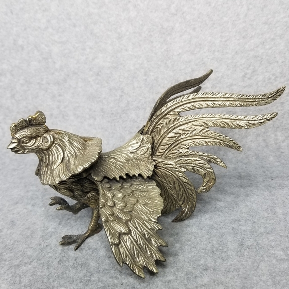 Pair Fighting Gamecock Roosters Vintage Italian Brass Figurines Made in Italy - Picture 7 of 17